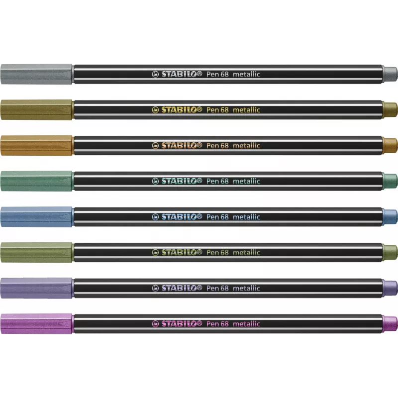STABILO Pen 68 Metallic kuitukynäsarja - medium - 8 eri metalliväriä - pyöreä kärki - 1,4 mm viivanleveys