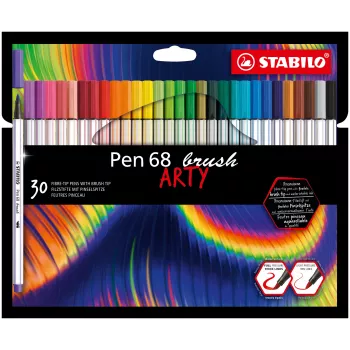 STABILO Pen 68 brush ARTY Edition sivellinkynäsarja – 30 eri väriä pahvikotelossa