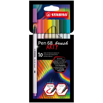 STABILO Pen 68 Brush ARTY Edition sivellinkynäsarja – 10 eri väriä pahvikotelossa