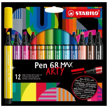 STABILO Pen 68 MAX 12 osan huopakynäsarja ARTY Edition viistokärjellä muovikotelossa