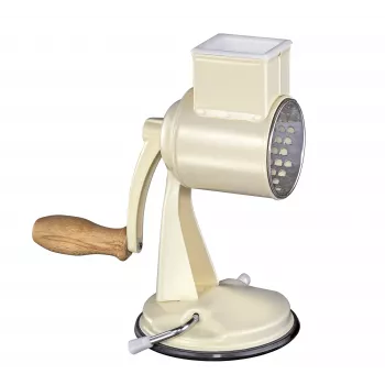 Zassenhaus -rumpuraastin Classic Cream – 3 rummun pyörivä raastin, ruostumattomat teräsrummut, imujalka, ergonominen kampi