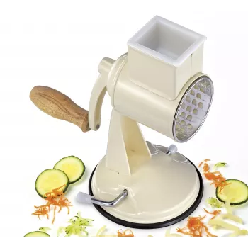 Zassenhaus -rumpuraastin Classic Cream – 3 rummun pyörivä raastin, ruostumattomat teräsrummut, imujalka, ergonominen kampi