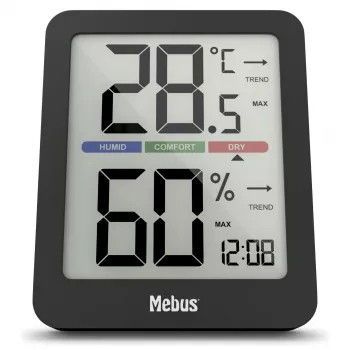Mebus 11115 lämpö-hygrometri analoginen seinäkiinnitteinen sisälämpömittari ja kosteusmittari mukavuusalueen näytöllä - valkoinen/hopea