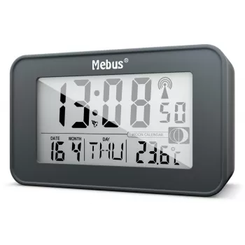 Mebus 51460 digitaalinen radioherätyskello DCF77-radioaikasynkronoinnilla, LED-näyttö, dual-herätys, torkkutoiminto, sisälämpötila, musta
