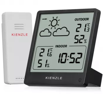 KIENZLE sääasema Slim (15002) langattomalla ulkoanturilla, LCD-näyttö, sääennuste, kuun vaihe, herätyskello