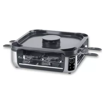 SEVERIN RG 2379 SEVENTO raclette-grilli 1400 W 8 henkilölle musta/hopea