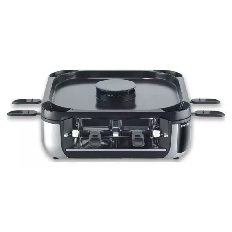 SEVERIN RG 2379 SEVENTO raclette-grilli 1400 W 8 henkilölle musta/hopea