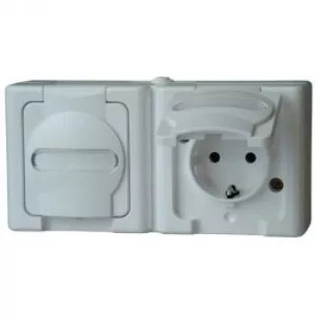 HEINRICH KOPP BLUE ELECTRIC pinta-asennus-yhdistelmä kytkin ja sukopistorasia, IP44, arktinen valkoinen, 250V, 16A (131202003)