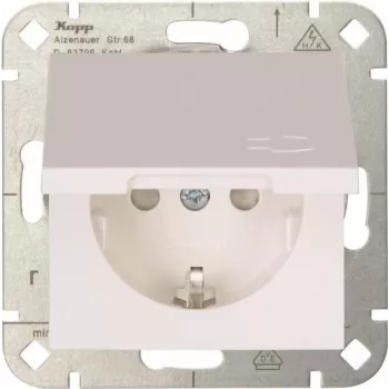 HEINRICH KOPP HK 07 1-osainen Schuko-pistorasia kääntökannella, puhtaanvalkoinen, uppoasennettava, IP44, 250V/16A, 940129002