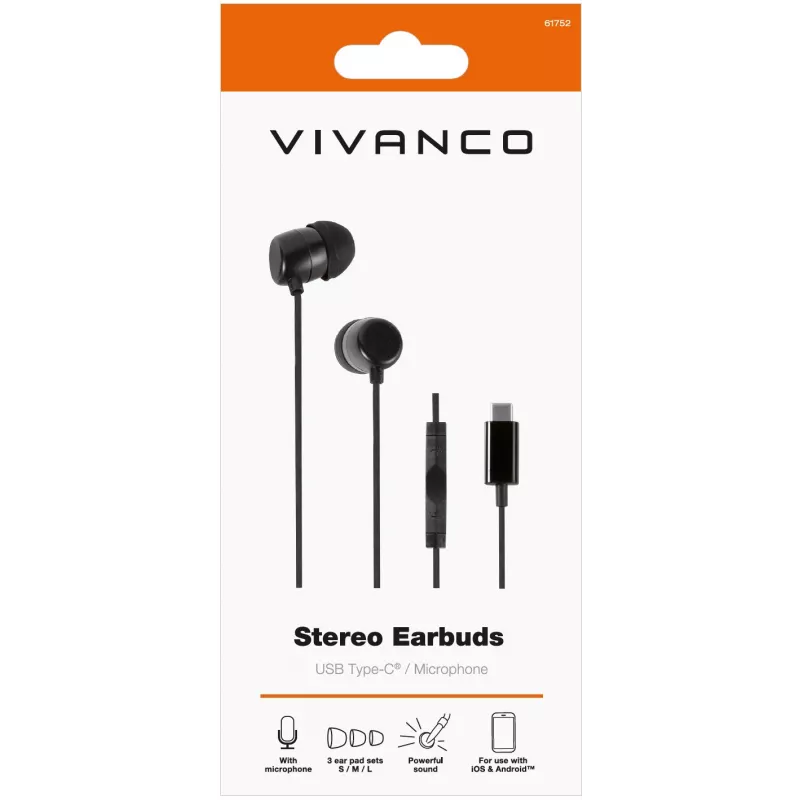 Vivanco Stereo USB-C in-ear-kuulokkeet, musta (61752)