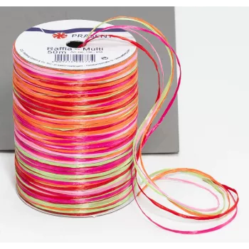 C.E. PATTBERG Raffia lahjapaperinauha matta pinkki/punainen/oranssi/vihreä 3,0 mm x 50,0 m