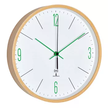 TFA Dostmann analoginen design-radio-ohjattu seinäkello vaahterakehyksellä, vihreä (60.3524.04)