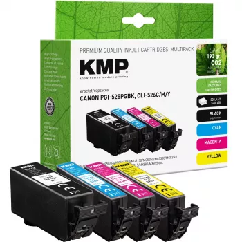 KMP-yhteensopiva mustesuutinpatruunasarja 4 kpl:n pakkaus musta syaani magenta keltainen Canon PGI-525/CLI-526
