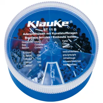 KLAUKE ST 11 B eristettyjen johdinpääteholkkien lajitelma - 625 kpl, 0,5-10 mm², harmaa/musta rasia