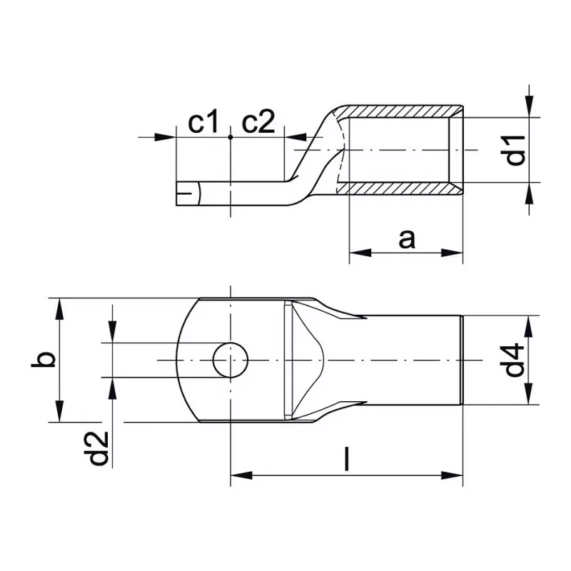 Klauke 4R12MS putkikaapelikenkä 25 mm² M12 E-Cu galvanisesti sinkitty tarkastusreiällä