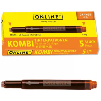 ONLINE 17174/12 mustepatruunat täytekynälle oranssi 5 kpl:n pakkaus