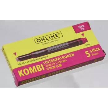 ONLINE 17175/12 mustepatruunat täytekynälle pinkki 5 kpl:n pakkaus