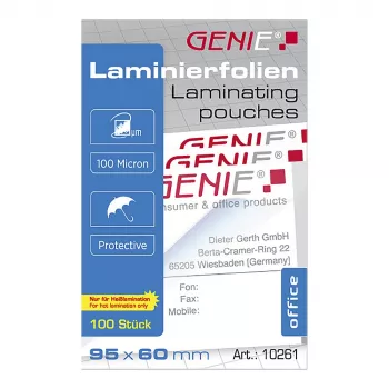 Genie 10261 laminointikalvot läpinäkyvä 95x60mm 100 kpl pakkaus