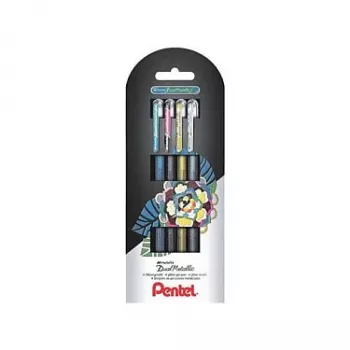 Pentel Dual Metallic geelikynäsarja - 4 kynää (musta, sininen, kulta, hopea) - 0,5 mm - blisteripakkaus