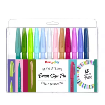 Pentel Brush Sign Pen Artist 12 pastellisivellinkynäsarja SES15C-12