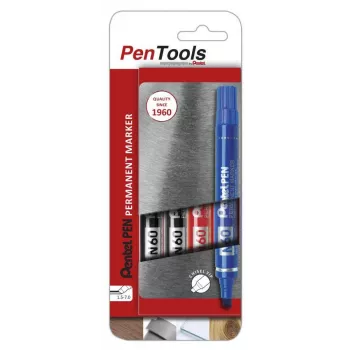 Pentel N60 pysyvä tussi talttakärki 4 kpl:n pakkaus sekalaisia värejä musta, sininen, punainen, vihreä