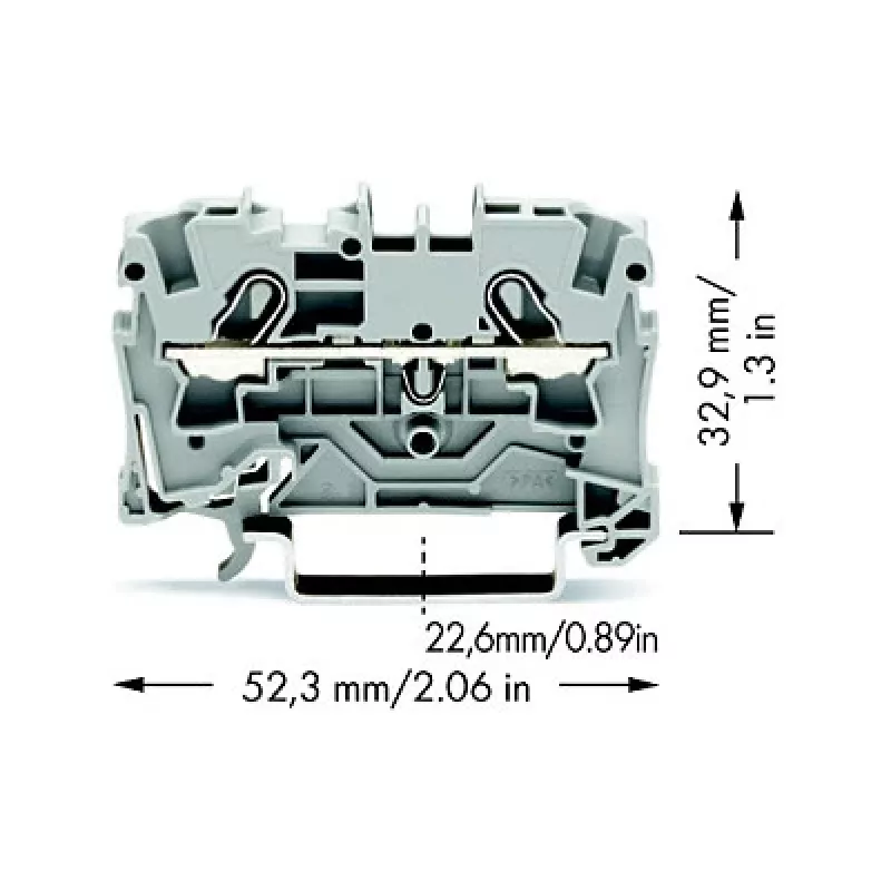 WAGO 2004-1201 läpivientiliitin, 2-johdin, 800 V, 32 A, harmaa, 6,2 mm leveys, CAGE CLAMP