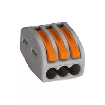 WAGO 222-413 3-johtimen vipuhahliliitin, 32 A, 400 V, harmaa/oranssi