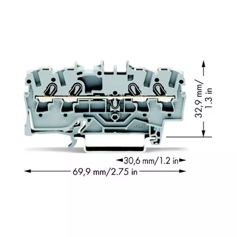 WAGO 2002-1401 läpivientiliitin, 4-johtimen, 2,5 mm², Push-in CAGE CLAMP, 800 V, harmaa