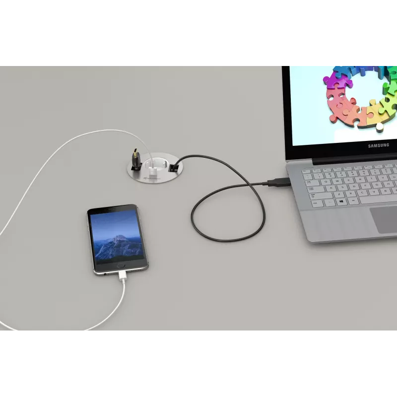 Kindermann CablePort table³ pöytäliitäntärasia upotusasennukseen, hopea