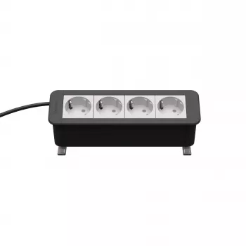 Kindermann CP Office Desk 4-Way virtamoduuli (4 x Schuko, 3 m kaapeli, hopea/musta)