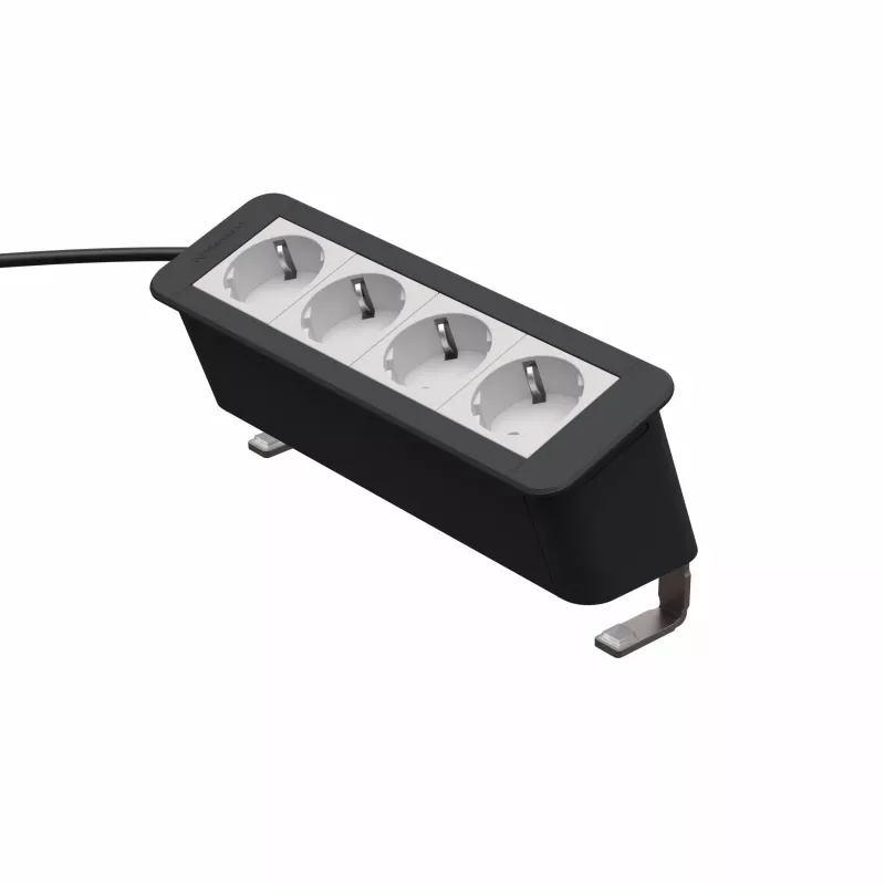 Kindermann CP Office Desk 4-Way virtamoduuli (4 x Schuko, 3 m kaapeli, hopea/musta)