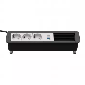 Kindermann CP Office Desk 6-f 3xStr 1xUSB A/C pöytäliitäntäpaneeli hopea/musta