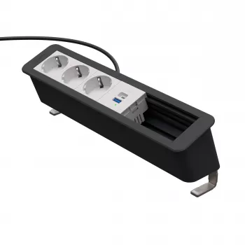 Kindermann CP Office Desk 6-f 3xStr 1xUSB A/C pöytäliitäntäpaneeli hopea/musta