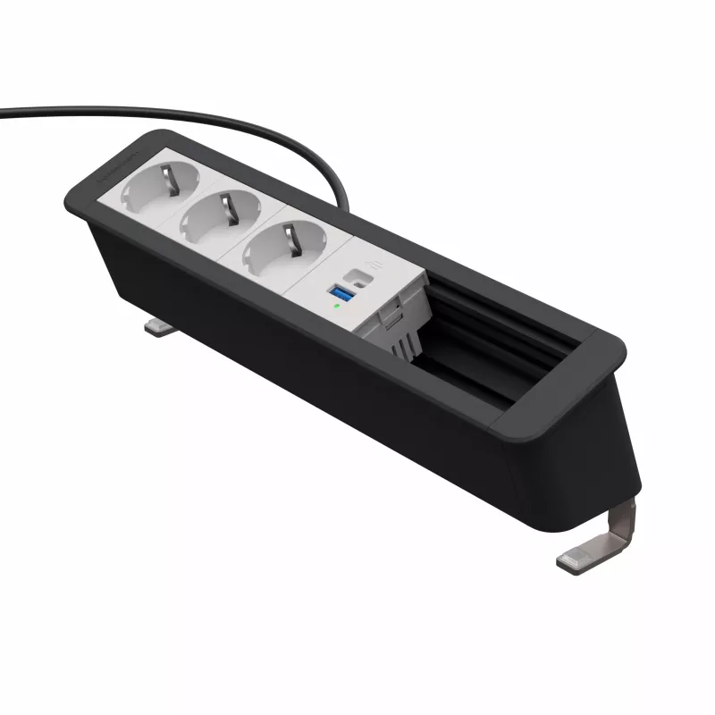 Kindermann CP Office Desk 6-f 3xStr 1xUSB A/C pöytäliitäntäpaneeli hopea/musta