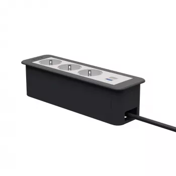 Kindermann CP Office Frame 4-kertainen työpöytäliitäntämoduuli 3x Schuko-pistorasialla ja 1x USB-A-latausportilla (7551000223)