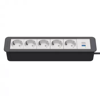 Kindermann CP Office Frame 6-osainen 5x virtapistorasia 1x USB-A-laturi musta (7551000325)