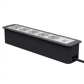 Kindermann CablePort Office Frame 6-osainen 5x Schuko 1x USB-C PD 60W hopea