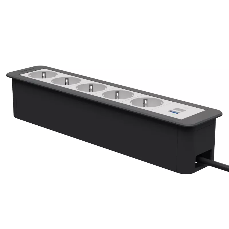 Kindermann CablePort Office Frame 6-osainen 5x Schuko 1x USB-C PD 60W hopea