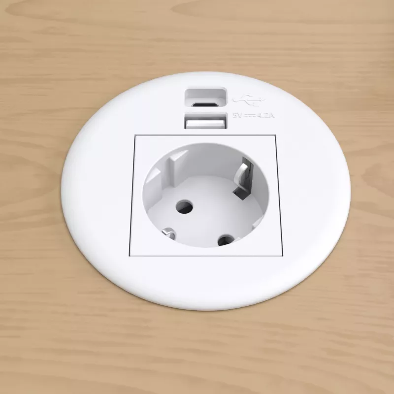 Kindermann CablePort Table White (STS-R90-2 valkoinen) - pöytäliitäntäpaneeli 2x Schuko-pistorasialla