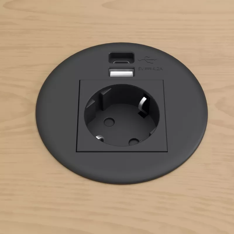 Kindermann CablePort -pöytä musta (STS-R90-2 blac) - pöytäliitäntäpaneelin kotelo