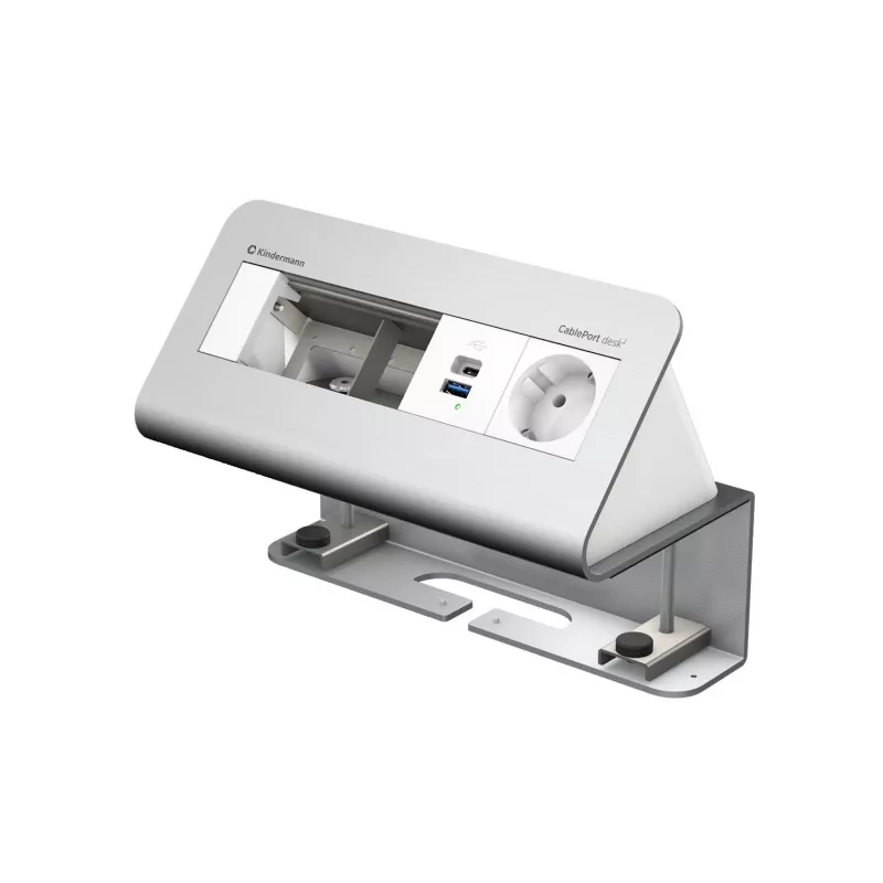 Kindermann CablePort desk 4-kertainen 1x Schuko-pistorasia 1x USB-A-lataus hopea