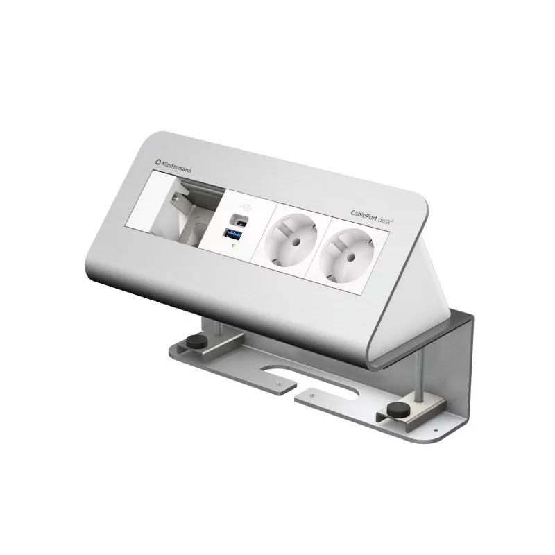 Kindermann CablePort desk 4-kertainen 2x virta 2x USB pöytäliitäntämoduuli, alumiini