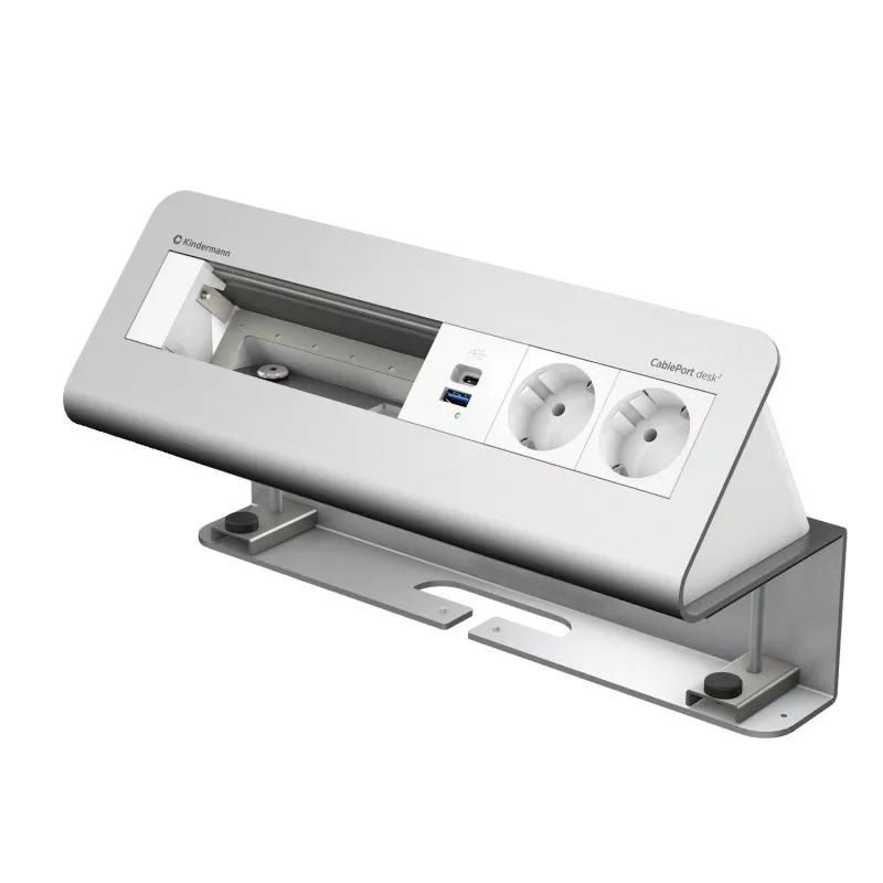 Kindermann CablePort desk² 6-fach 2x USB-lataus -pöytäkiinnitysmoduuli hopea/musta