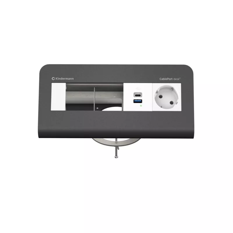 Kindermann CP desk² 80 4-fach -pöytäliitäntäpaneeli, jossa 1x virta ja 1x USB-A, hopea/musta