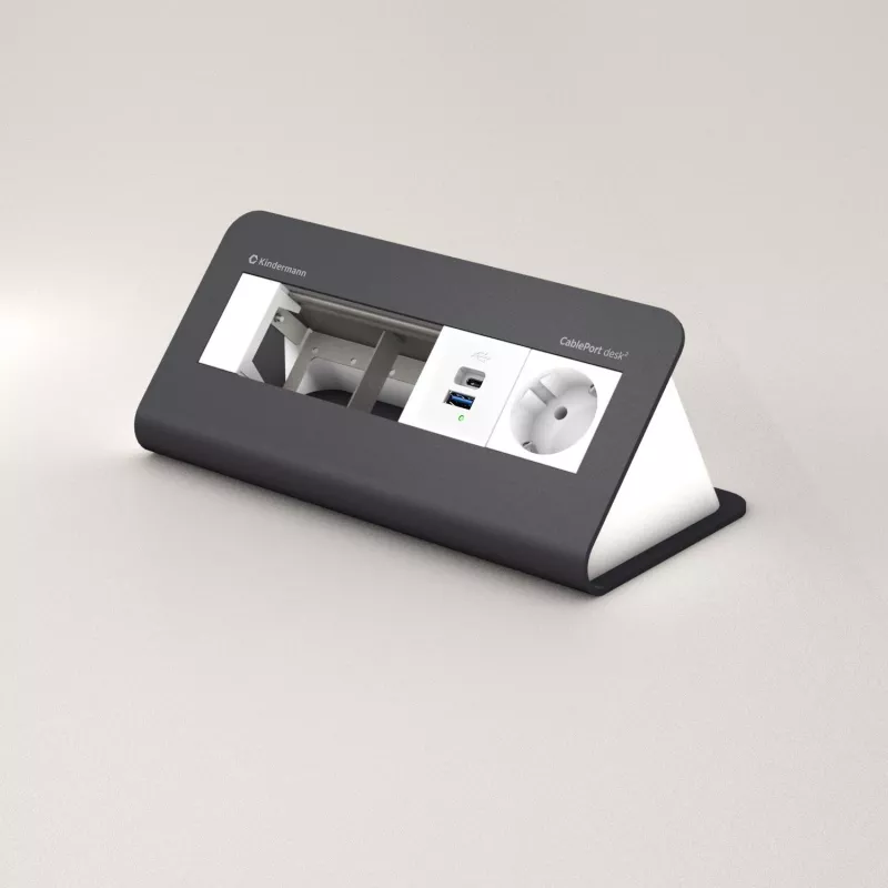 Kindermann CP desk² 80 4-fach -pöytäliitäntäpaneeli, jossa 1x virta ja 1x USB-A, hopea/musta