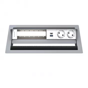 Kindermann CP Standard² 6-fach -pöytäliitäntäpaneeli, jossa 2x pistorasiaa, 1x USB-A-latausliitäntä, HDMI, RJ45