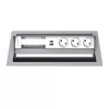 Kindermann CP Standard² 6-fach -pöytäliitäntäpaneeli, jossa 3x virta ja 1x USB-A-lataustoiminto, hopea