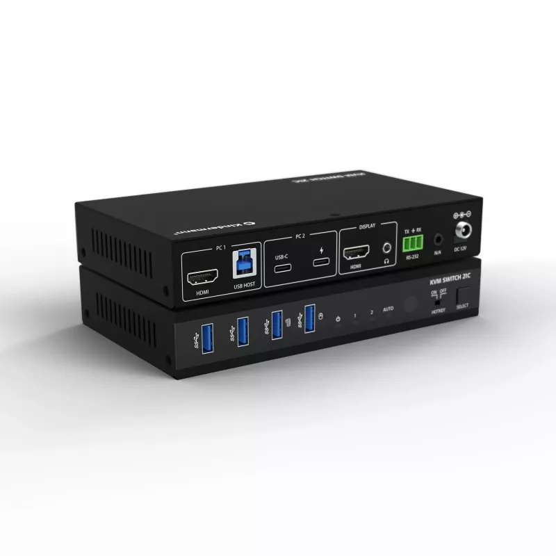 Kindermann KVM Switch 21C - 2-porttinen DVI-I KVM-kytkin äänellä ja USB-keskittimellä