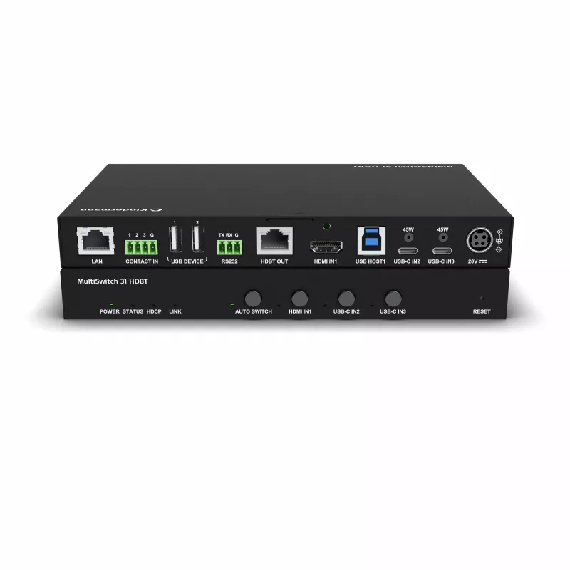 Kindermann MultiSwitch 31 HDBT 2.0 -lähetin / esityskytkin - 3x1 USB-C & HDMI HDBaseT:n yli - Telnet - RS-232 - 4K UHD
