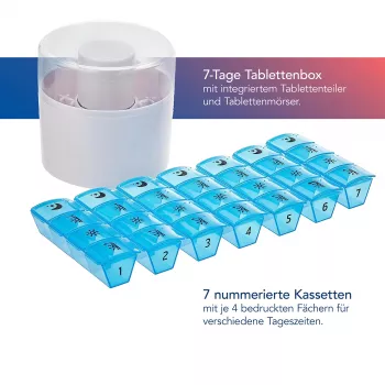 First Aid Only -pillerirasia tablettien puolittajalla sininen valkoinen